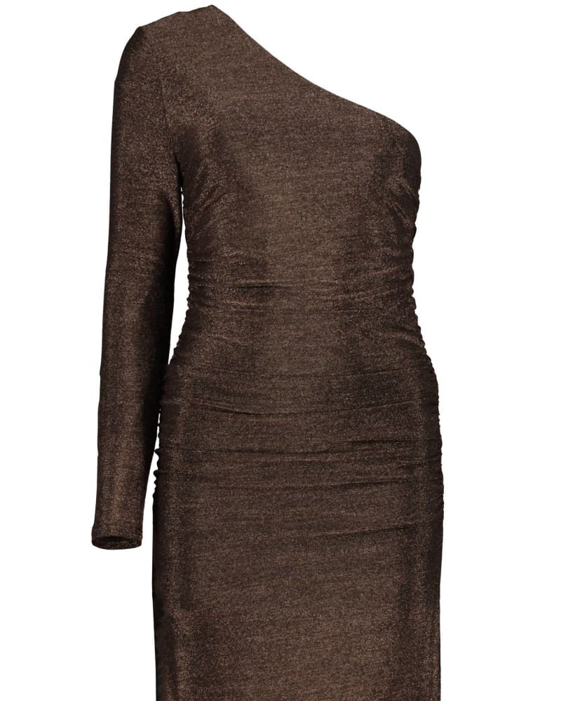 Front of a model wearing a size L Life Of The Party Dress in Rose Mettalic in Rose Mettalic by bishop + young. | dia_product_style_image_id:345461